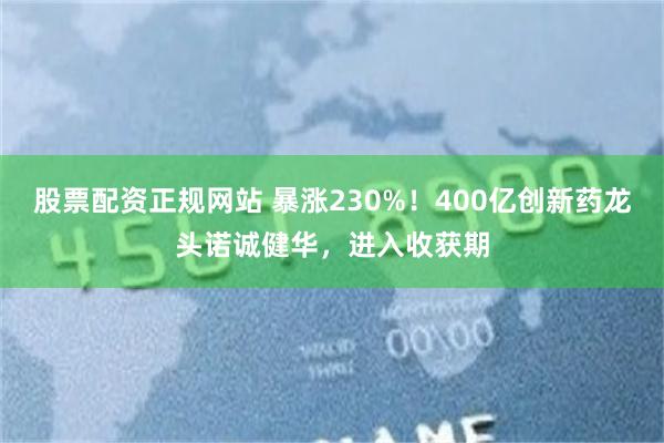 股票配资正规网站 暴涨230%！400亿创新药龙头诺诚健华，进入收获期